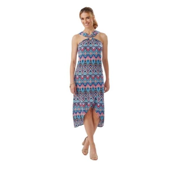 Tommy Bahama NEW Halter Prima Peacock Midi Dress Blue Island Size XL - Picture 1 of 8